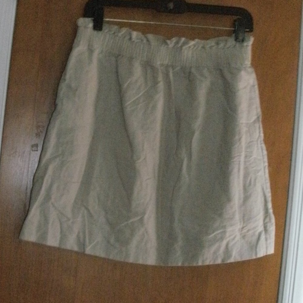 J. Crew Beige Tan Pull-on Elastic Waist Linen Skirt Lined with Pockets size 10